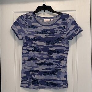 Belle by Kim Gravel Blue Camouflage Sequin Tee
